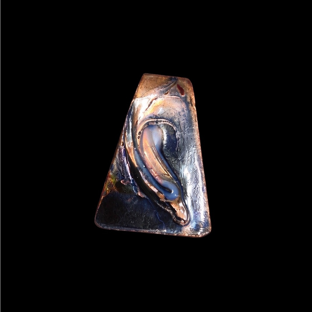 Pendant Enamel on Copper, Modernist, Abstract, Amber, Black